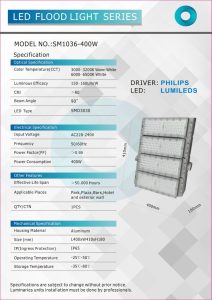 SM1036 LED Floodlight 4-Module 400W (4x100W) Cool-White, Driver _ Philips, LEDChip _ Lumileds ODEA