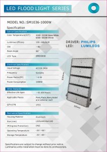 SM1036 LED Floodlight 5-Module 1000W (5x200W) Cool-White, Driver _ Philips, LEDChip _ Lumileds ODEA