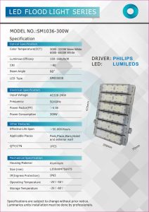 SM1036 LED Floodlight 6-Module 300W (6x50W) Cool-White, Driver Philips, LEDChip Lumileds ODEA
